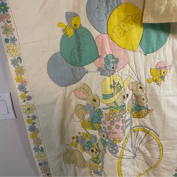Vintage That's Our Baby Crib Blanket Bedding 32" x 41” Tapestry Bikes, Balloons - Picture 2 of 8
